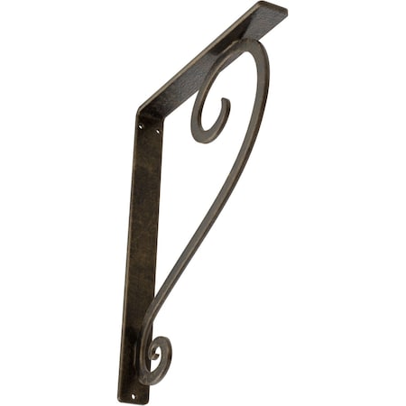 Ekena Millwork Edwards Wrought Iron Bracket, (Single center brace), Antiqued Pale Gold 1 1/2"W x 10"D x 12"H BKTM01X10X12SEDAPG